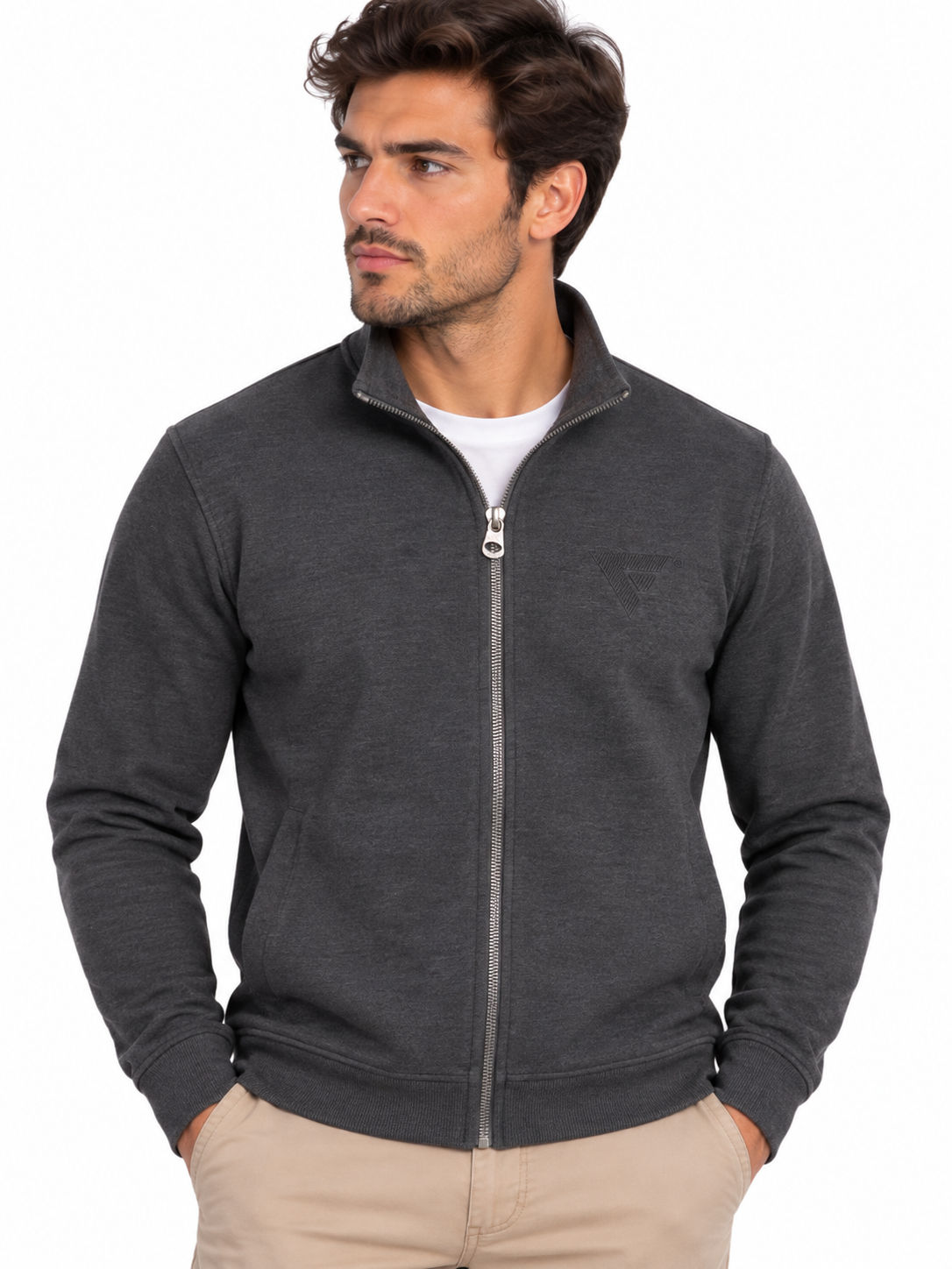 SOLO TG. M - Giacca Tuta Felpata con Zip e Tasche - FRED MELLO - GRIGIO