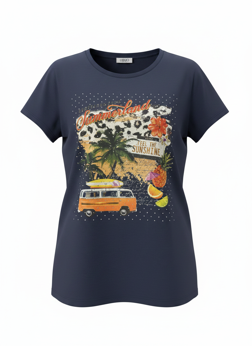 SOLO TG. S LiuJo T-shirt con strass - W18319 J9122 - Blu