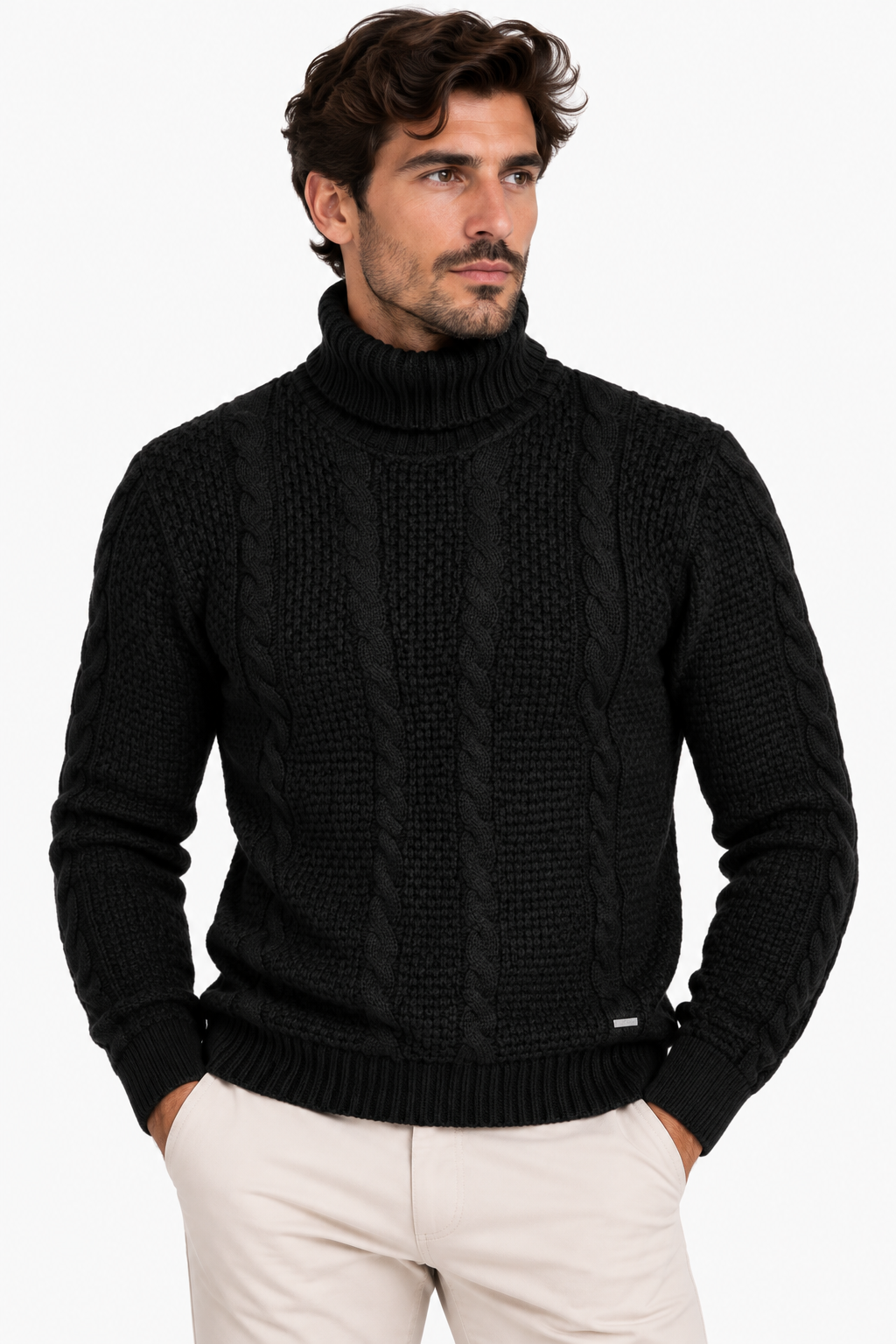 SOLO TG. XXL -Maglione Collo Alto Tessuto INVERNALE TRECCIA - GIANNI LUPO - Col. BLACK - BW793