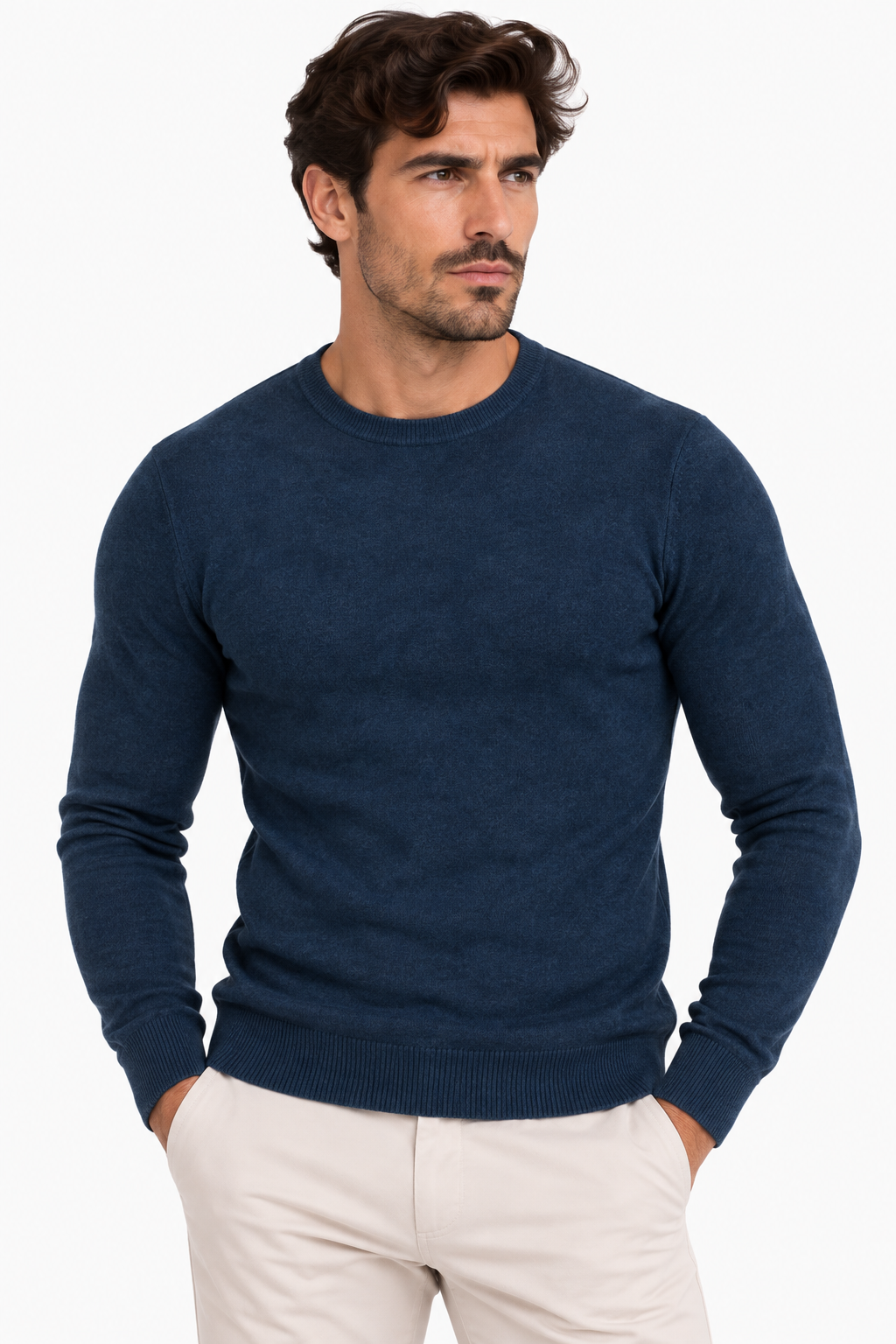 SOLO TG. M e L - Maglione Girocollo Tessuto Lavato - GIANNI LUPO - Col. Blu Navy - GL33386