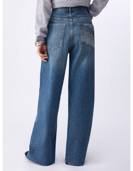 SOLO TG. 26-27 LiuJo - Jeans Lungo Palazzo con Applicazioni - UA6111 D4854 - NEW