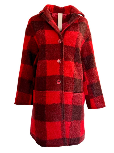 Cappotto Donna Fiona - Made in Italy - Vera Lana - Rosso/Nero