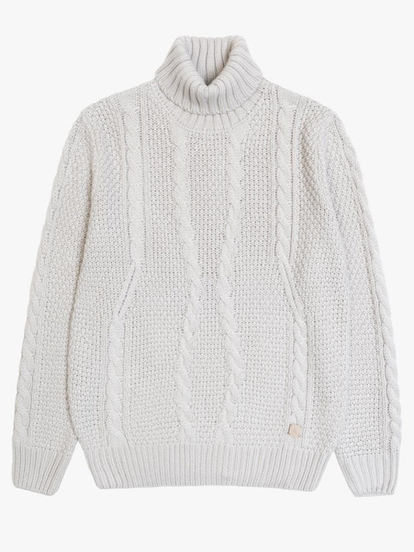 SOLO TG. L e XXL -Maglione Collo Alto Tessuto INVERNALE TRECCIA - GIANNI LUPO - Col. Light Grey