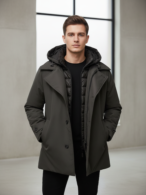 HèSKIMO Giubbotto Uomo 3/4 Parka in VERA PIUMA , -15Gradi Thermo Insulation System - Marrone HE9440010