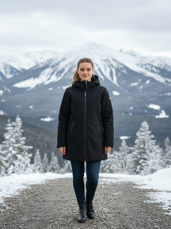 SOLO TG. L e XL MORE - Piumino Lungo Donna con Orsetto interno - SUPER CALDO - Nero Tessuto Elastico