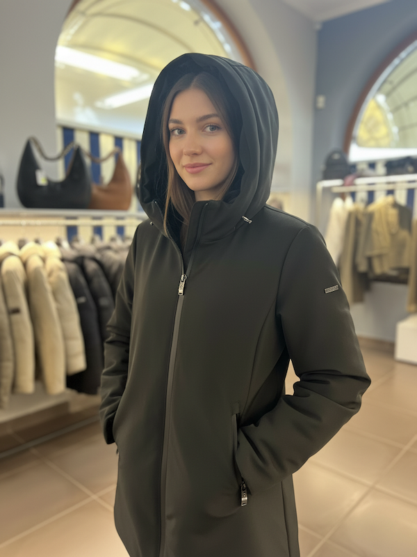 SOLO TG. L e XL MORE - Piumino Lungo Donna con Orsetto interno - SUPER CALDO - Nero Tessuto Elastico