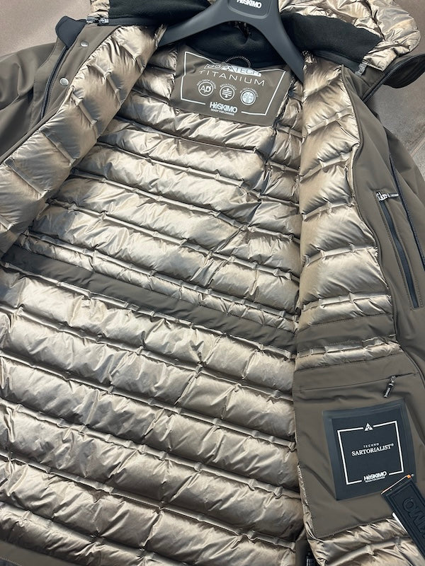 HèSKIMO Giubbotto Uomo 3/4 Parka in VERA PIUMA , -15Gradi Thermo Insulation System - Marrone HE9440010