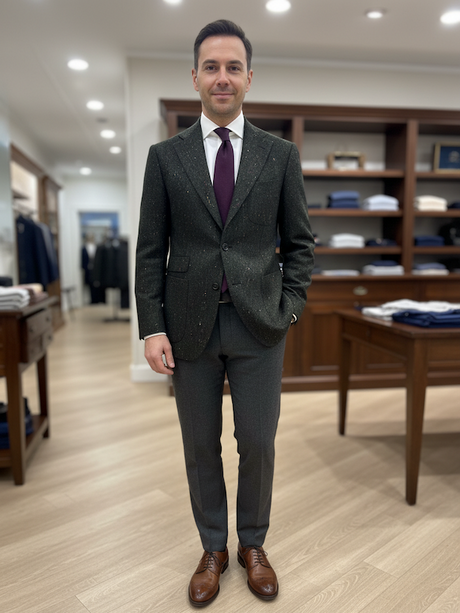 Giacca Blazer Uomo In PURO SHETLAND INGLESE 100% Lana Invernale Ubertino Landi - Colore Verde