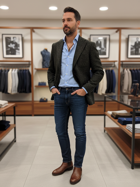 Giacca Blazer Uomo In PURO SHETLAND INGLESE 100% Lana Invernale Ubertino Landi - Colore Verde