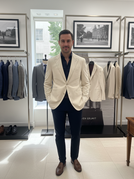 Giacca Blazer Uomo In Velluto Invernale - Colore Panna