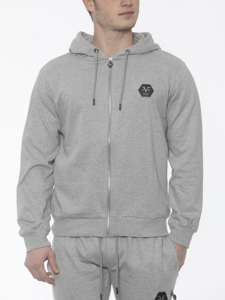 SOLO TG L , XXL - 19v69 Italia - Felpa Zip Con Cappuccio Grigio