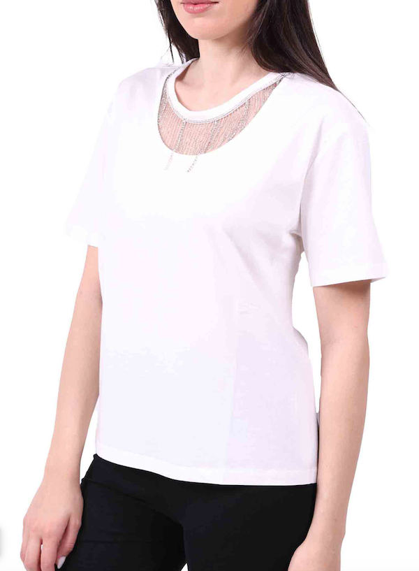 SOLO TG XL - Liujo T-Shirt - Wa4018 J5003 - T-shirt con Elegante Collana