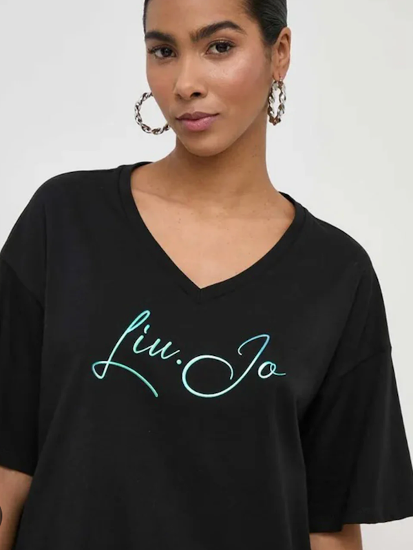 SOLO TG. L - LiuJo T-Shirt Ampia Over - TA4144 J6040 - Nero