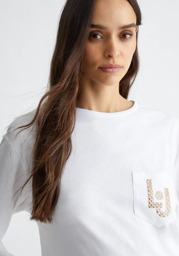 SOLO TG XS - LiuJo T-shirt con taschino - WF4572 JS923 - White