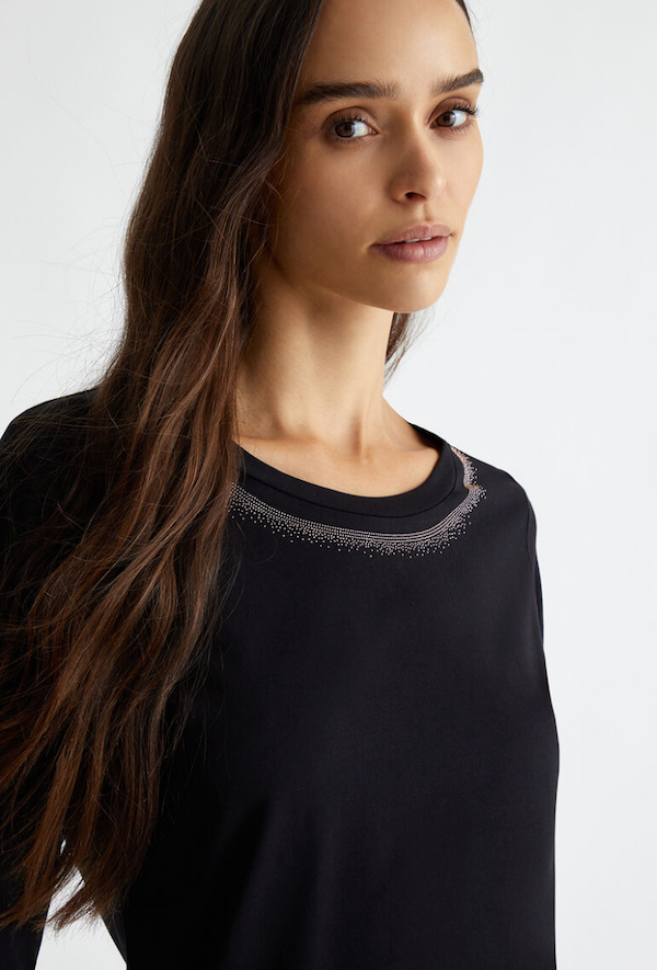LiuJo T-shirt con strass - TF4077JS088 - Nero