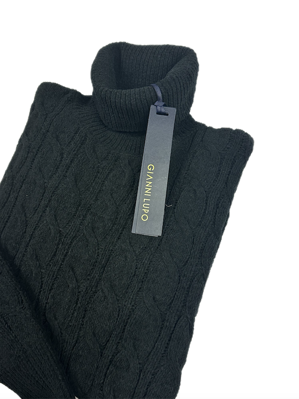 SOLO TG. L - Maglione Collo Alto Invernale a Treccia - GIANNI LUPO - Col.NERO
