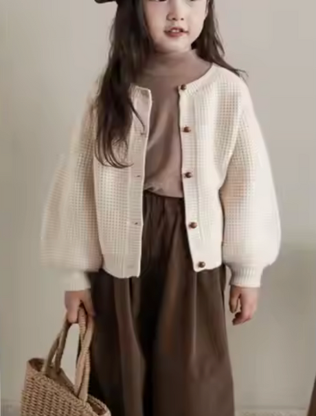 BIMBA - Cardigan Bambina Lavorato con Bottoni Rivestiti - Panna