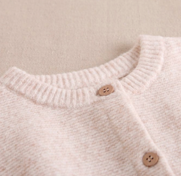 BIMBA - Cardigan beige in maglia con bottoni in legno per bambina