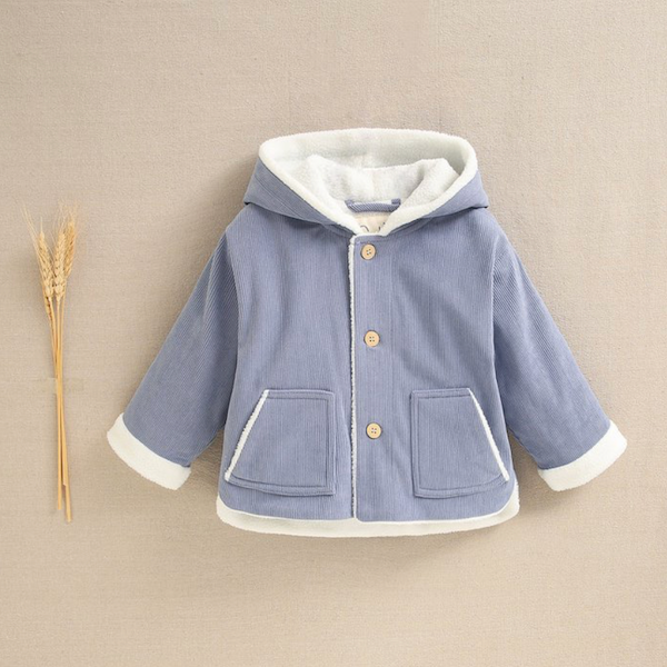 BIMBO - Cappotto in micro velluto a coste celeste