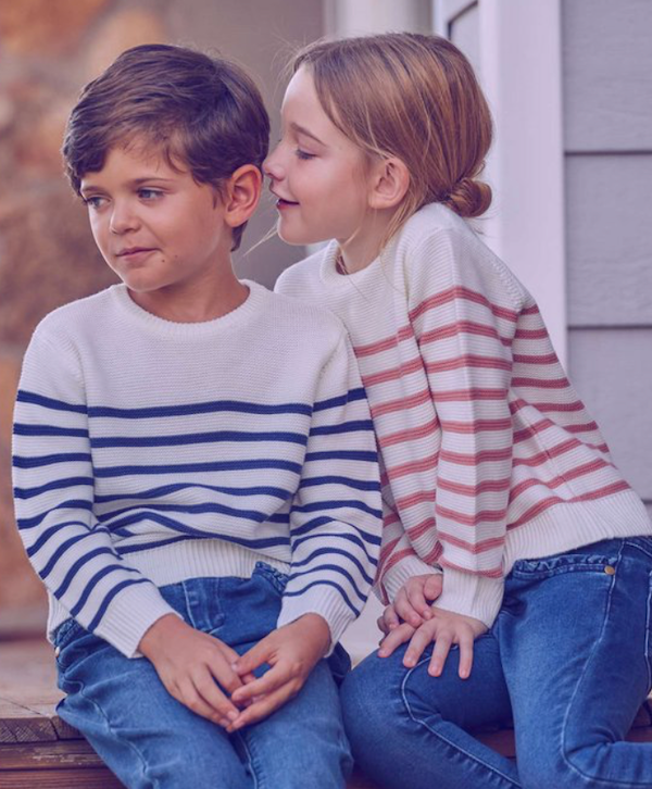 BIMBA - Maglia bianca con righe rosa cipria
