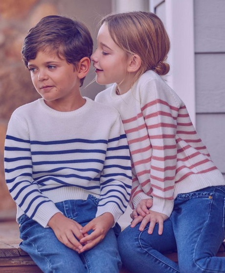 BIMBA - Maglia bianca con righe rosa cipria