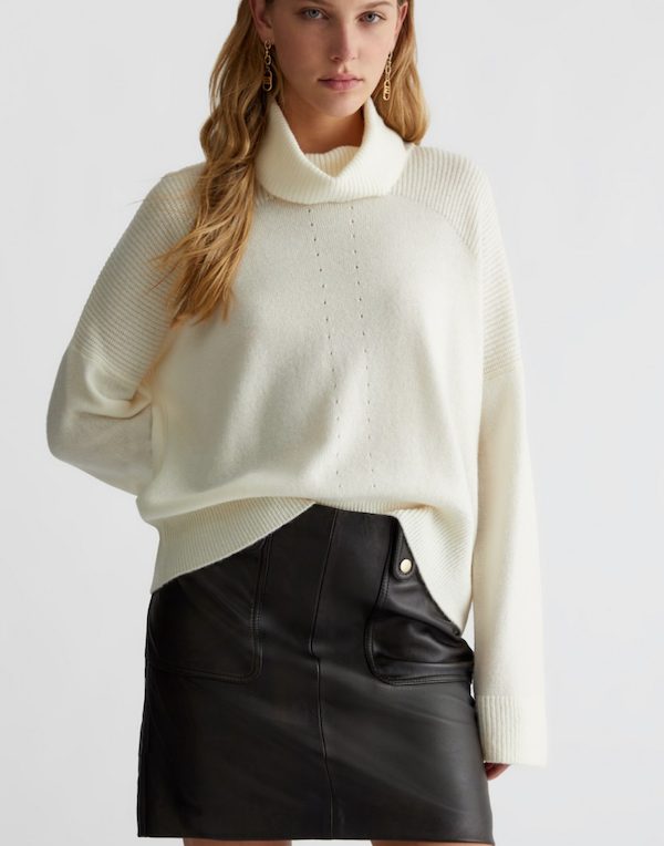 SOLO TG. S LiuJo - art: WF4434 10701 - Maglia Donna LIU JO Dolcevita 100% LANA Collo Alto PANNA