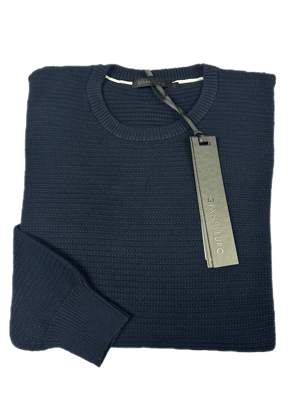 SOLO TG. XXL Maglia Girocollo Tessuto Lavorato - GIANNI LUPO - Col. Blu