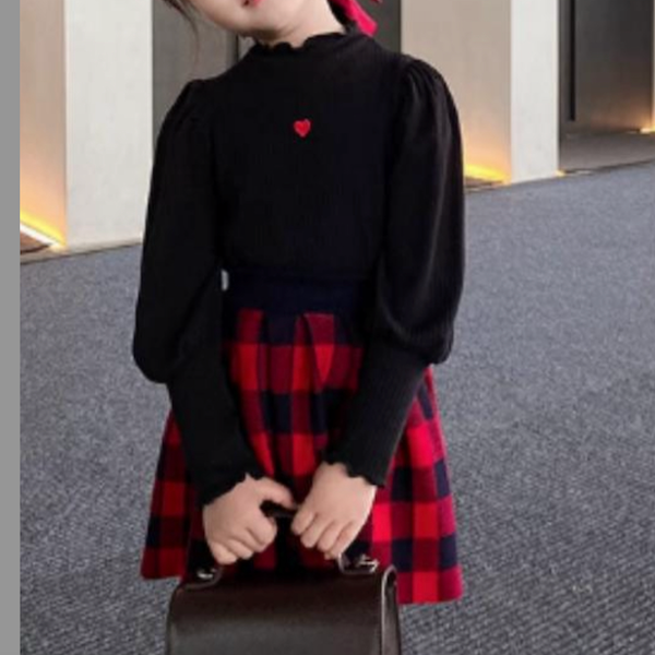 BIMBA - T-Shirt Manica Palloncino da Bambina con Cuore - Nero