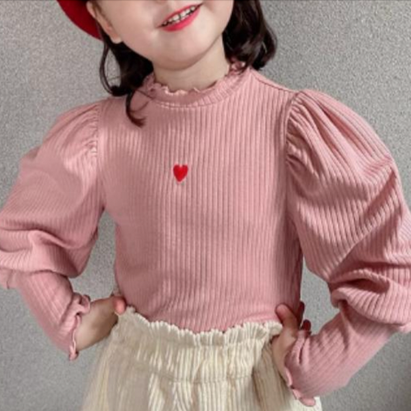 BIMBA - T-Shirt Manica Palloncino da Bambina con Cuore - Rosa