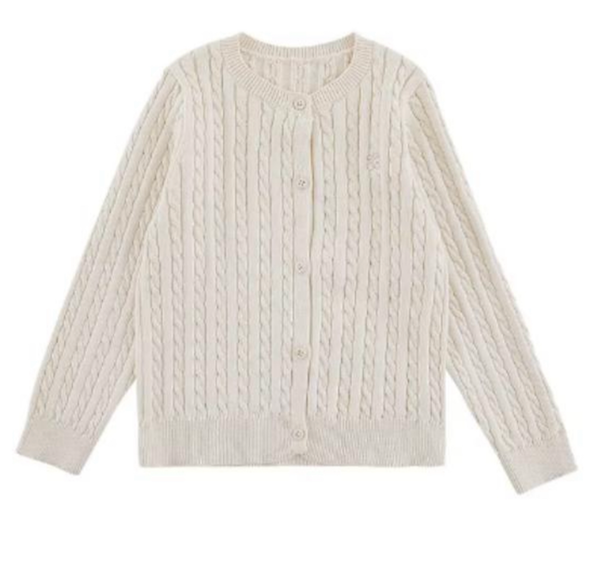 BIMBA - Cardigan Bambina Lavorato a Treccia - Panna