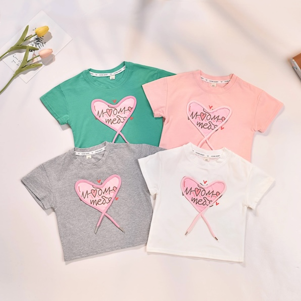 BIMBA - T-Shirt Manica Corta con Cuore Applicato - Rosa