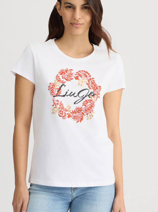 SOLO TG. S,L,XL LiuJo T-shirt con stampa floreale - WA5240JS923 - Bianca - New