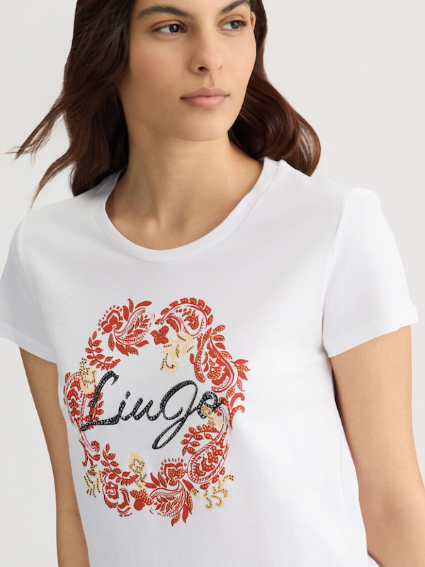SOLO TG. S,L,XL LiuJo T-shirt con stampa floreale - WA5240JS923 - Bianca - New