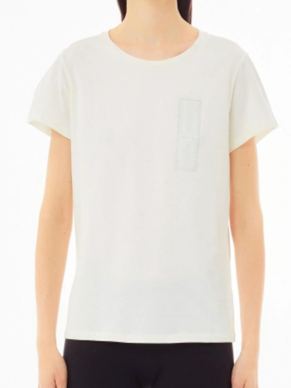 SOLO TG. XS,S,XL LiuJo - T-shirt in cotone con logo e strass - TA5170 JS923 - Panna - New