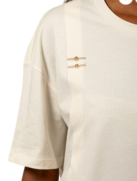 SOLO TG.XS,S,M,L,XL LiuJo - T-shirt in cotone Over - TA5186 JS923 - Panna - New