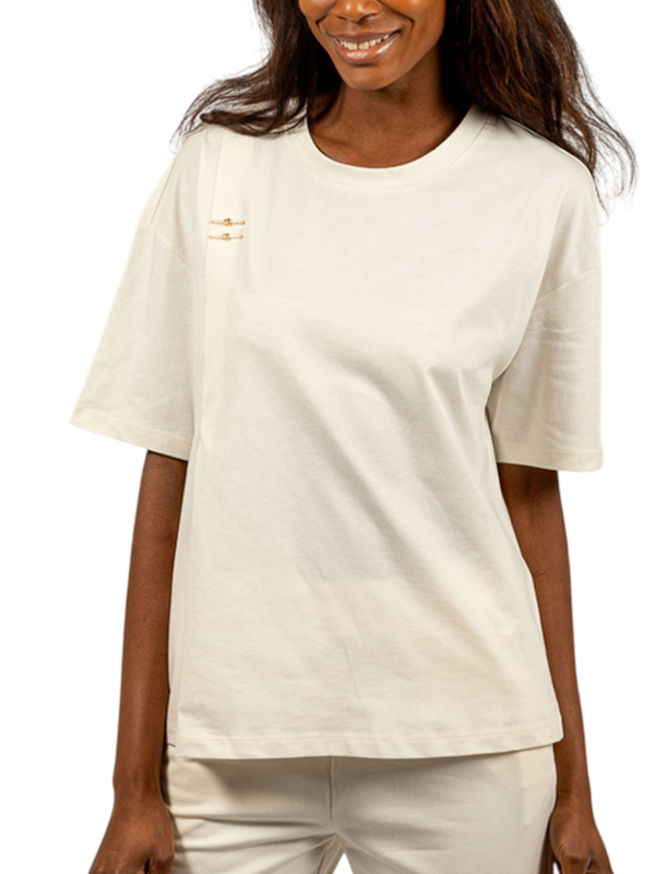 SOLO TG.XS,S,M,L,XL LiuJo - T-shirt in cotone Over - TA5186 JS923 - Panna - New