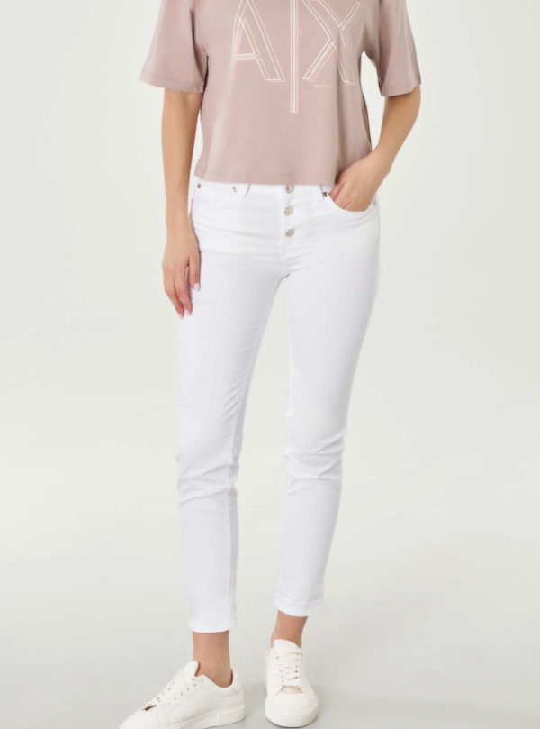 SOLO TG. 27,31, 33 LiuJo Jeans MA4272 T7144 - Vita Regolare Bottoni gioiello Bianco