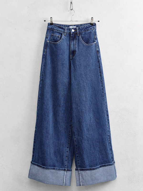 Jeans Donna - Wide Leg Vita Alta - Risvolto Orlo