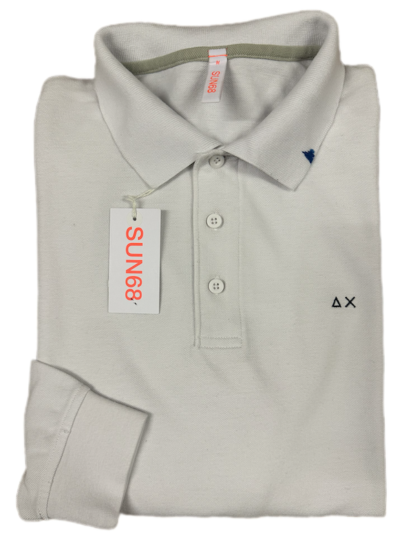 SOLO TG. S, M , XXL e 3XL - SUN68 Polo - Polo Manica Lunga in Cotone - Bianca
