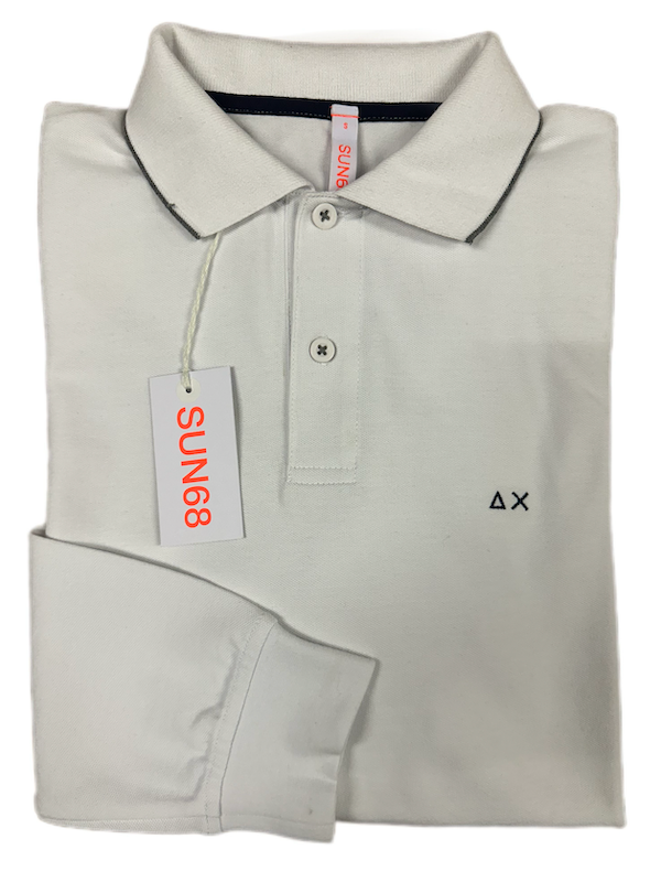 SOLO TG. S - SUN68 Polo - Polo Manica Lunga in Cotone Bianca