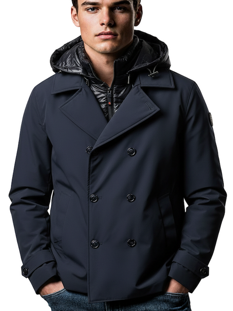 HèSKIMO Giubbotto Uomo Doppio Petto Thermo Insulation System + Antivento Staccabile - Col.Blu HE9440059