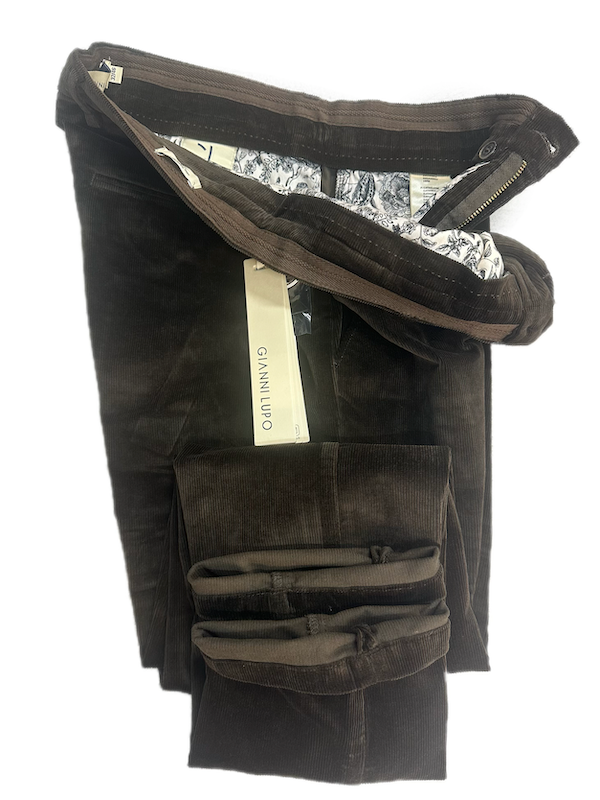 SOLO TG. 44,46 GIANNI LUPO Pantalone in VELLUTO - Slim Fit - COFFEE