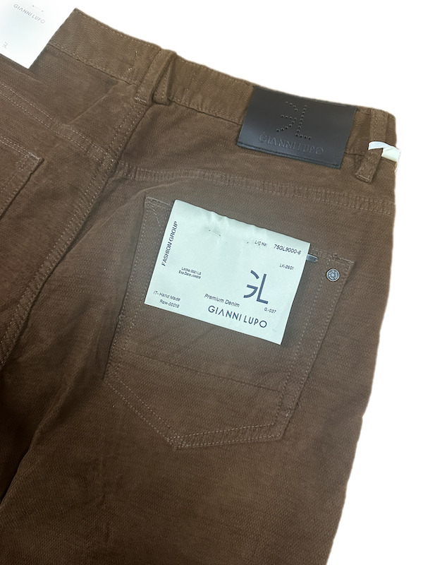 SOLO TG. 44-46-48-50 GIANNI LUPO Pantalone in Fustagno INVERNALE - Slim Fit - Marrone Bruciato