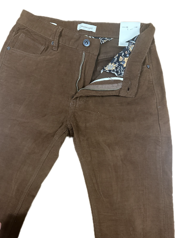 SOLO TG. 44-46-48-50 GIANNI LUPO Pantalone in Fustagno INVERNALE - Slim Fit - Marrone Bruciato