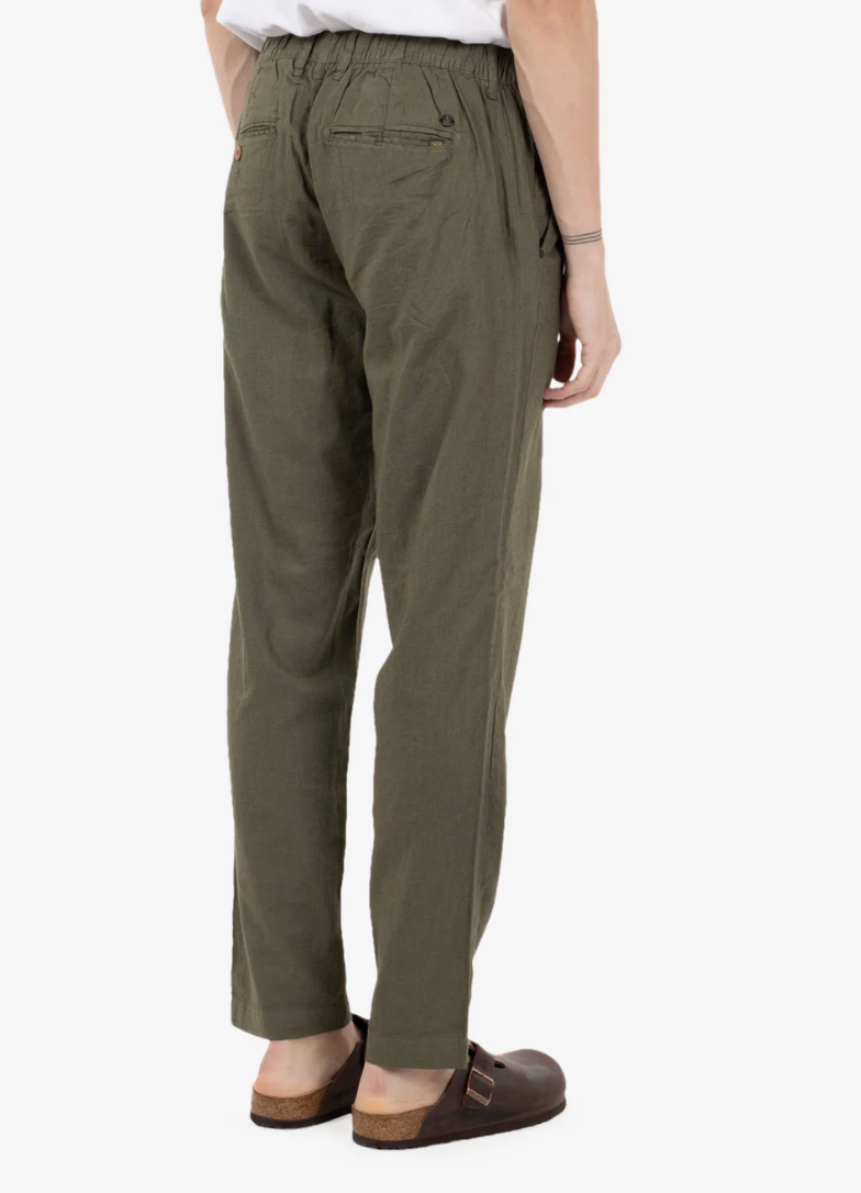 Pantalone 55% LINO- 45% Cotone Uomo - Regular Fit comodo in gamba - IMPURE Verde con laccio in vita ed elastico solo dietro