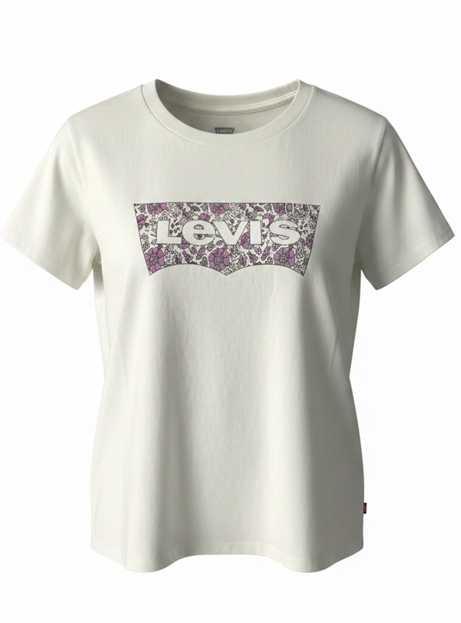 SOLO Tg. XS,XL - LEVIS - T-shirt in cotone con logo - Bianco Panna VESTE STRETTO