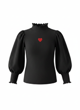 BIMBA - T-Shirt Manica Palloncino da Bambina con Cuore - Nero