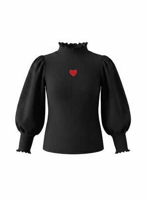 BIMBA - T-Shirt Manica Palloncino da Bambina con Cuore - Nero