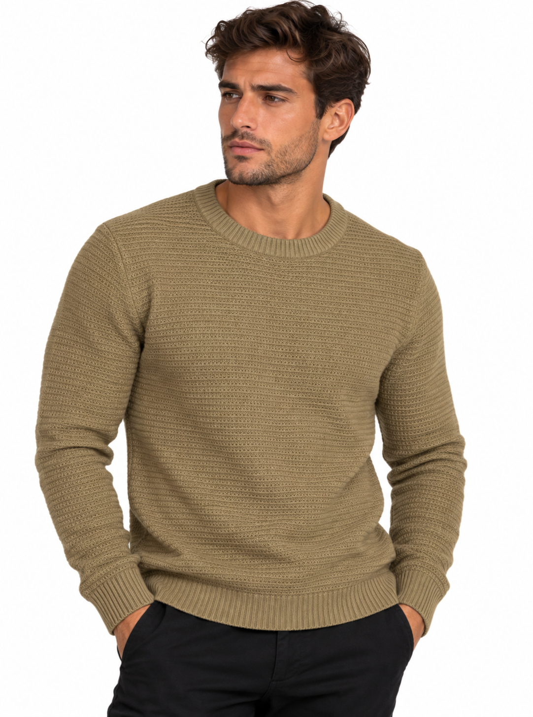 SOLO TG . 3XL - Maglia Girocollo Tessuto Lavorato - GIANNI LUPO - Col. Camel