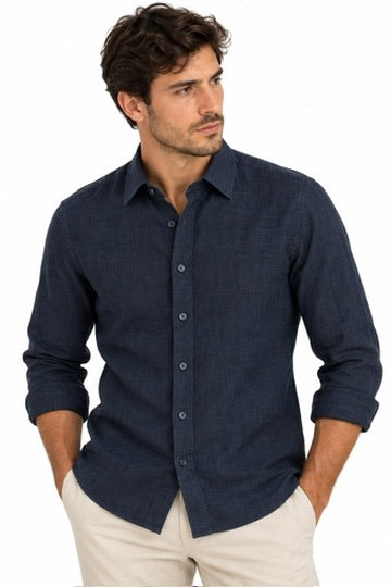 SOLO TG L e 3XL - GIANNI LUPO - Camicia Lino BLU GL7619S